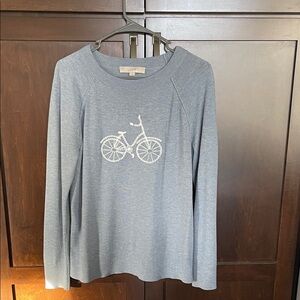 LOFT Heather Blue Knit Top with Bicycle Motif